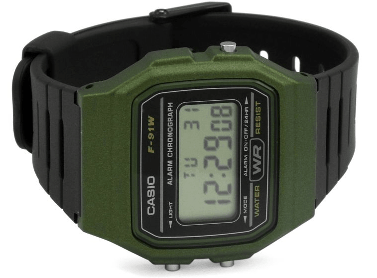 F-91WM-3AEF Casio Resin Case & Band Green Case Digital Quartz men's Watch. - Timecheck