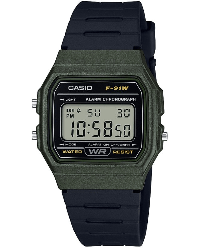 F-91WM-3AEF Casio Resin Case & Band Green Case Digital Quartz men's Watch. - Timecheck