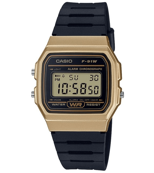 F-91WM-9AEF Casio Resin Case & Band Gold Case Digital Quartz men's Watch. - Timecheck