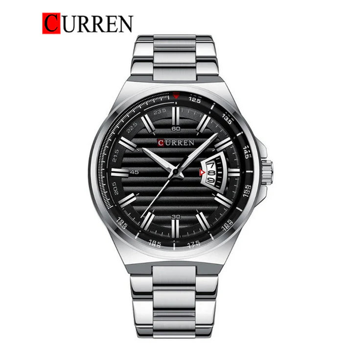 M:8375 Curren Black Dial Silver Stainless Steel Analog Quartz Men's Watch.