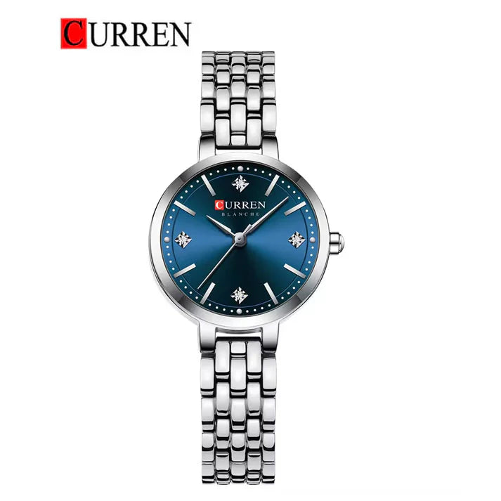 C-9106L Curren Blue Dial & Silver Stainless Steel Chain Analog Quartz Women's Watch.
