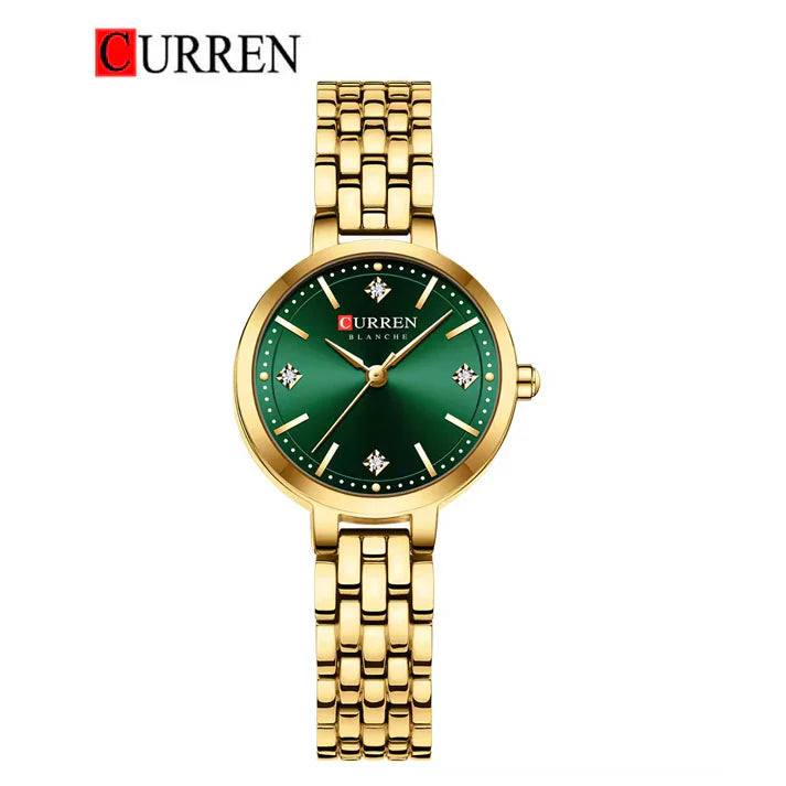 C-9106L Curren Green Dial & Golden  Stainless Steel Chain Analog Quartz Women's Watch.