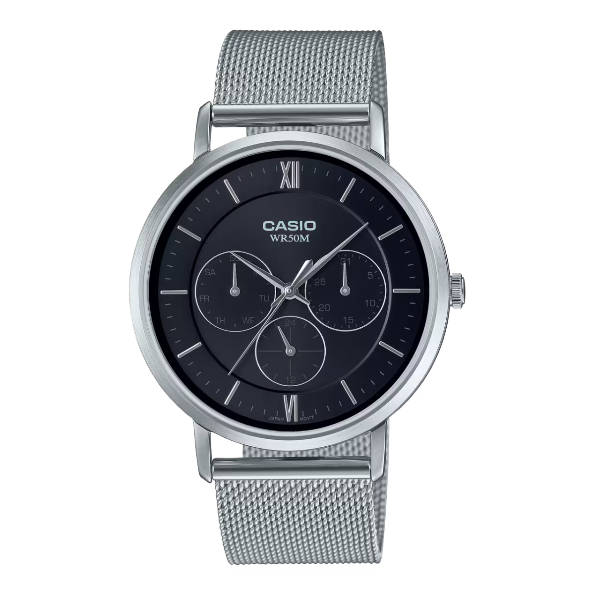 MTP-B300M-1AVDF Casio Black Dial Silver Stainless Steel Chain Analog Men's Watch.