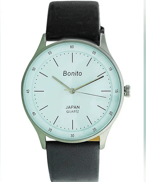 Bonito K-4020 Japan Quartz White Dial Black Leather Strap Men's Watch