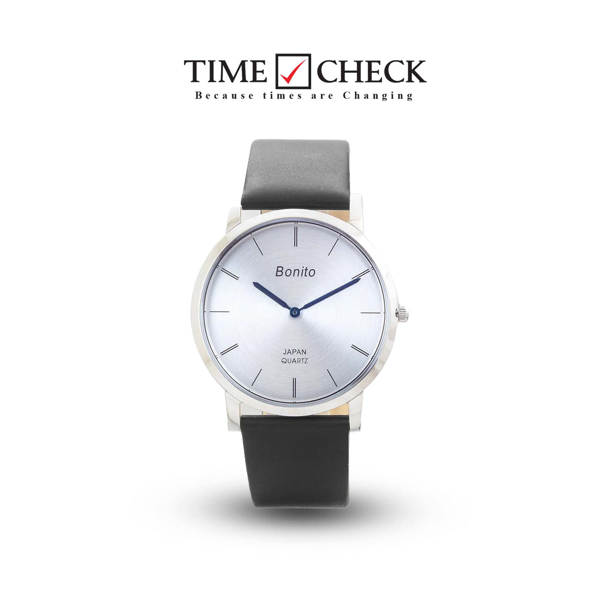 K-4029 BONITO Silver Dial Steel Case Black Leather Band Analog Quartz Men's Watch. - Timecheck