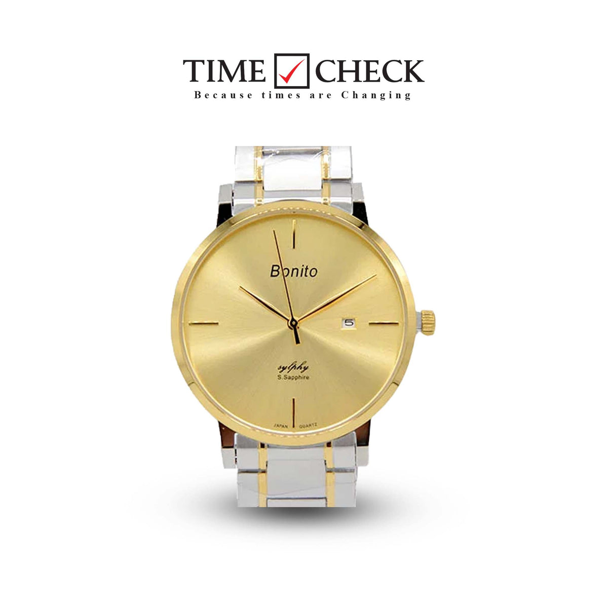 K-5137 Bonito Golden Dial Silver-Gold Stainless Steel Chain Analog Quartz Men's Watch. - Timecheck