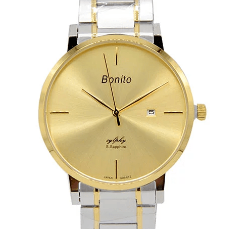 K-5137 Bonito Golden Dial Silver-Gold Stainless Steel Chain Analog Quartz Men's Watch. - Timecheck