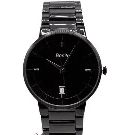 K-5144 Bonito Black Dial Black Stainless Steel Chain Analog Quartz Men's Watch. - Timecheck