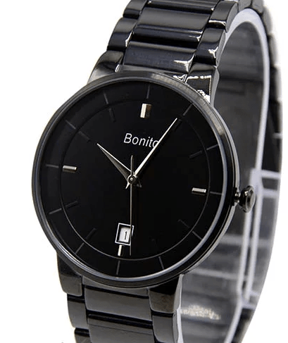 K-5144 Bonito Black Dial Black Stainless Steel Chain Analog Quartz Men's Watch. - Timecheck