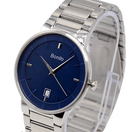 K-5144 Bonito Blue Dial Silver Stainless Steel Chain Analog Quartz Men's Watch. - Timecheck