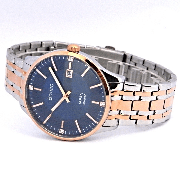 K-5146 Bonito Black Dial Silver-Gold Chain Analog Quartz Men's Watch. - Timecheck