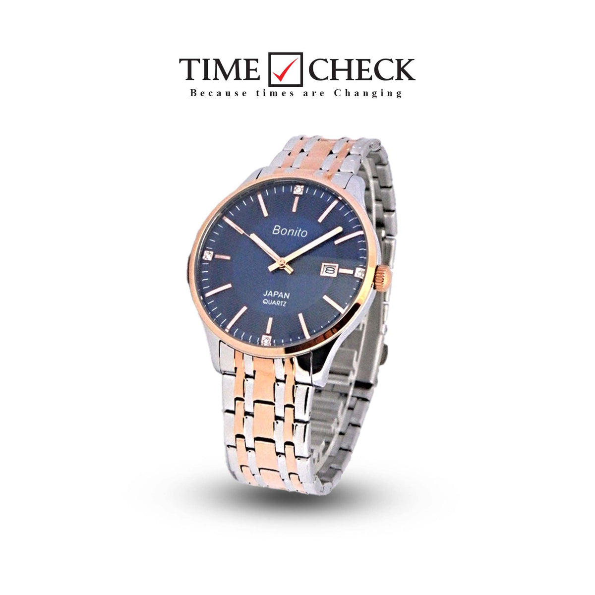 K-5146 Bonito Black Dial Silver-Gold Chain Analog Quartz Men's Watch. - Timecheck