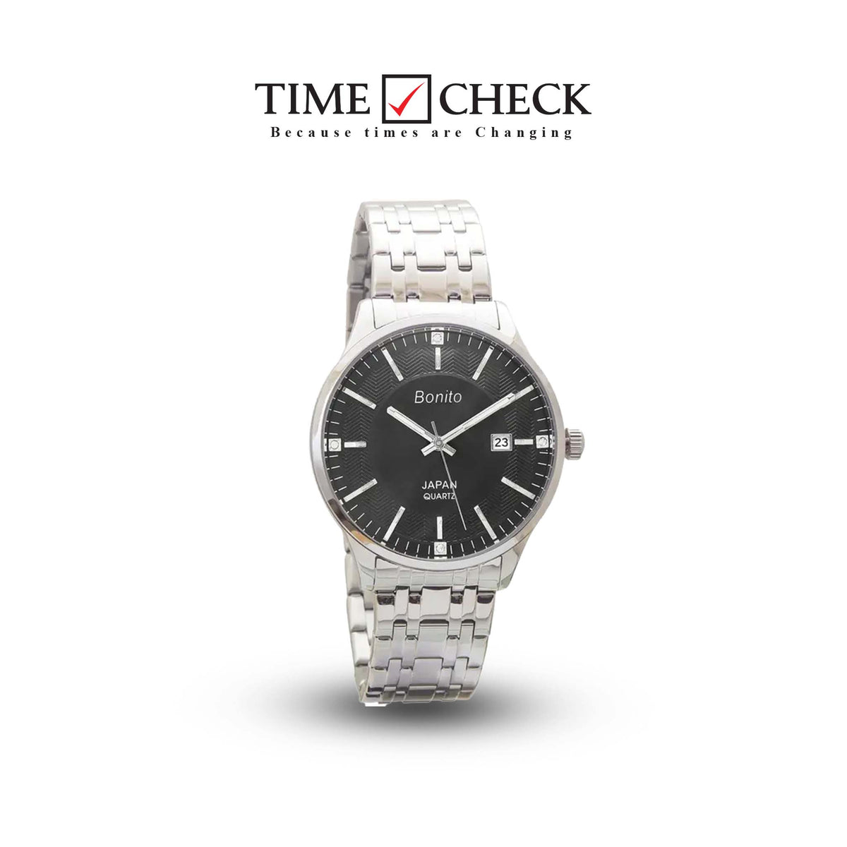 K-5146 BONITO Black Dial Stainless Steel Chain Silver Analog Quartz Men's Watch. - Timecheck