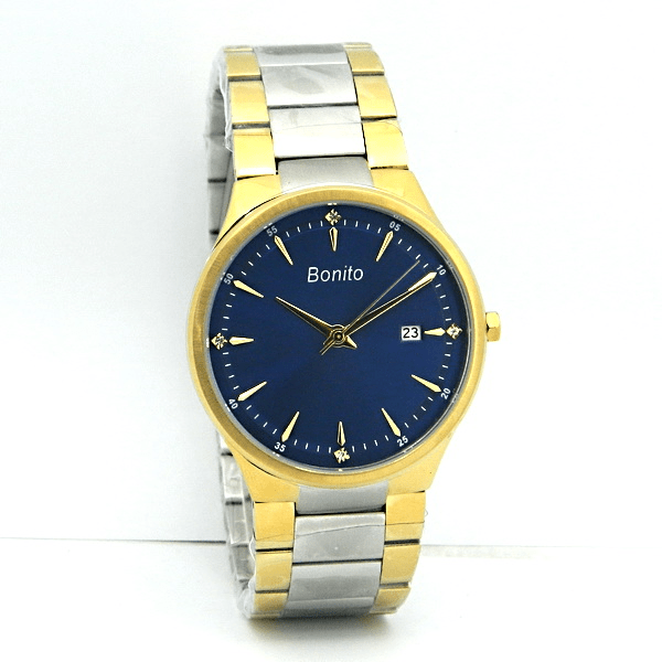 K-5149 Bonito Blue Dial Silver-Gold Stainless Steel Chain Analog Quartz Men's Watch. - Timecheck