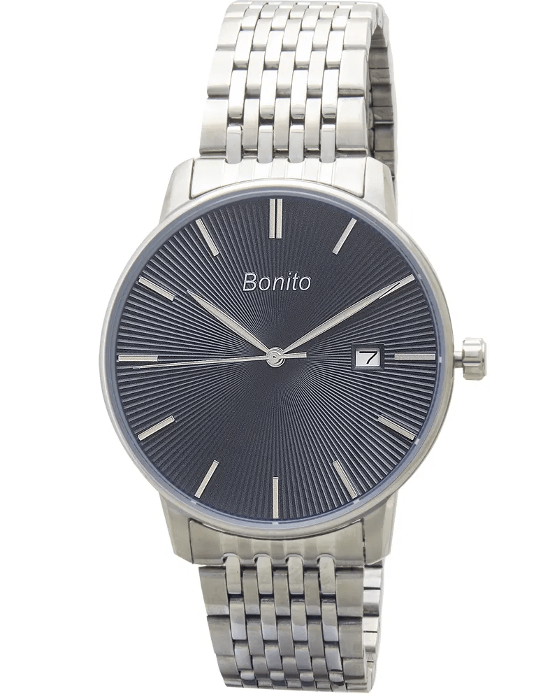 K-5150 BONITO Black Dial Silver Stainless Steel Chain Analog Quartz Men's Watch. - Timecheck