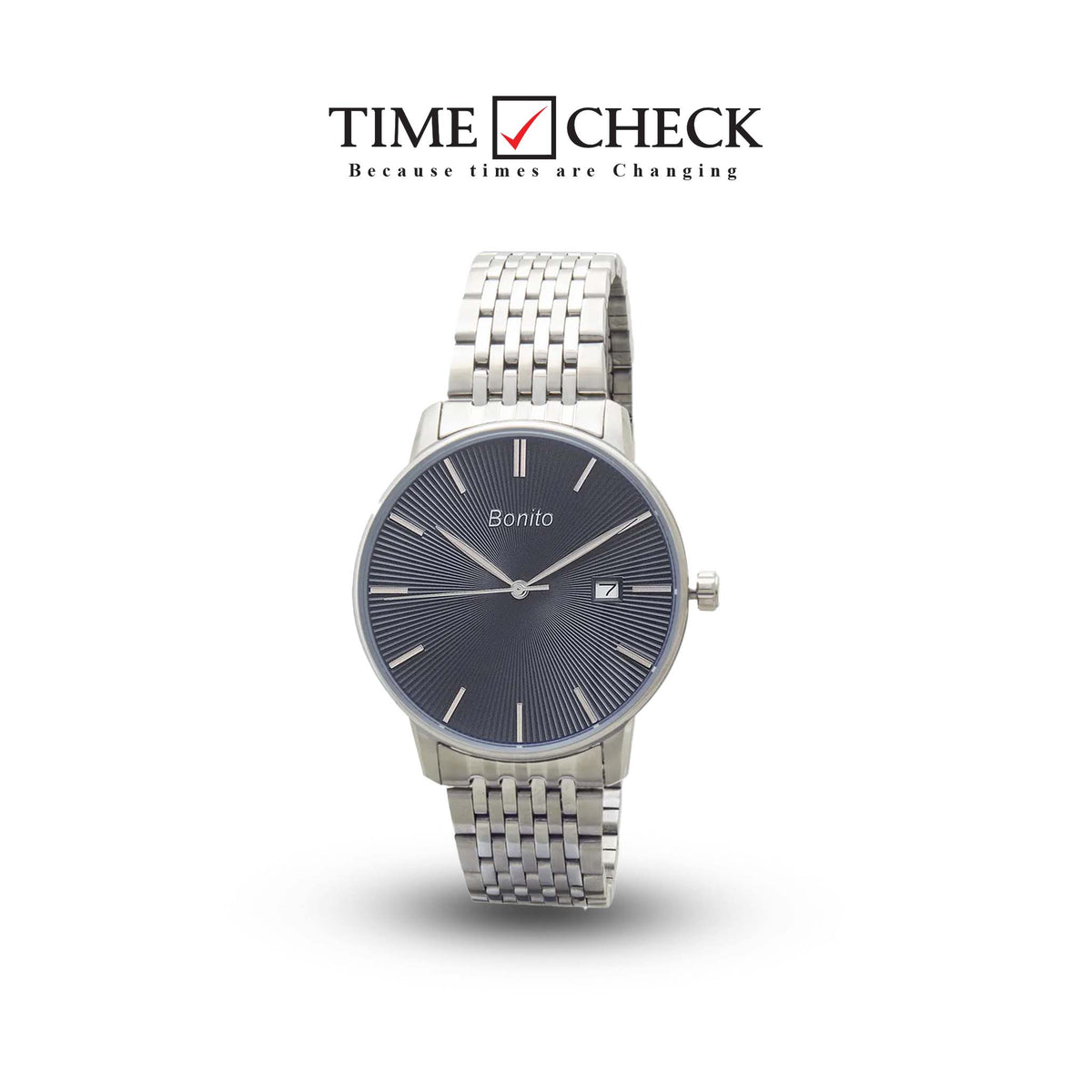K-5150 BONITO Black Dial Silver Stainless Steel Chain Analog Quartz Men's Watch. - Timecheck