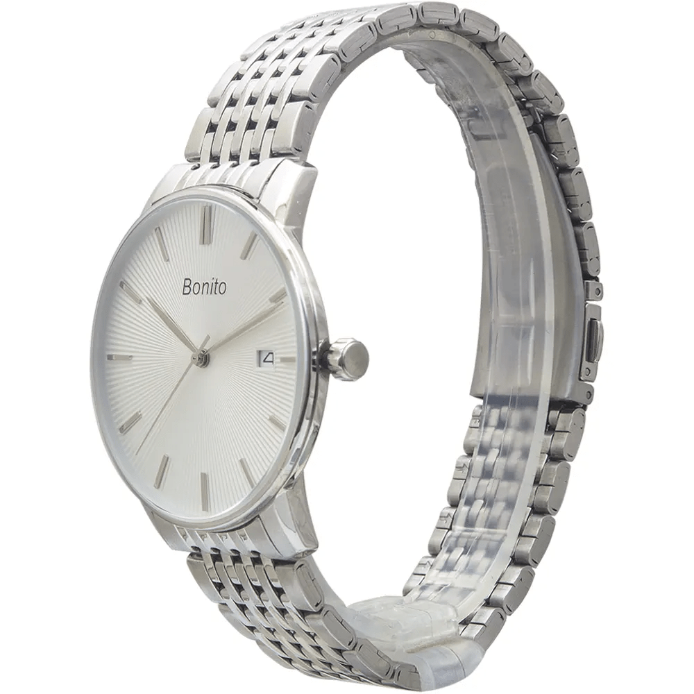 K-5150 Bonito White Dial Silver Stainless Steel Chain Analog Quartz Men's Watch. - Timecheck