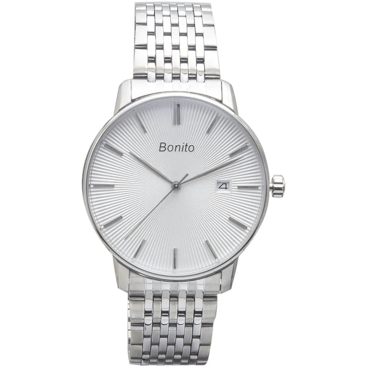 K-5150 Bonito White Dial Silver Stainless Steel Chain Analog Quartz Men's Watch. - Timecheck
