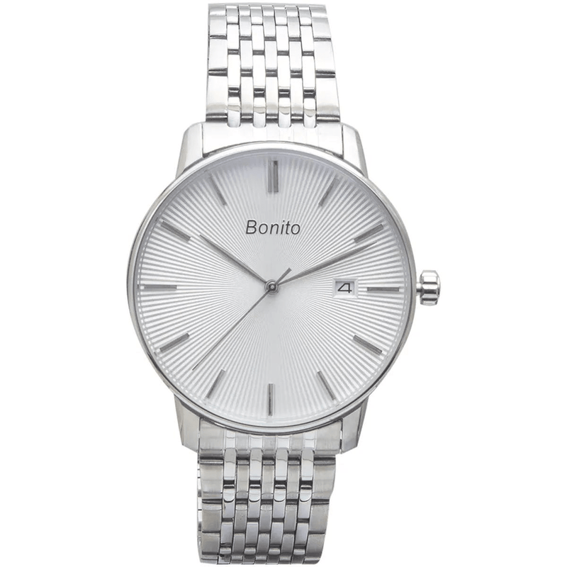 K-5150 Bonito White Dial Silver Stainless Steel Chain Analog Quartz Men's Watch. - Timecheck