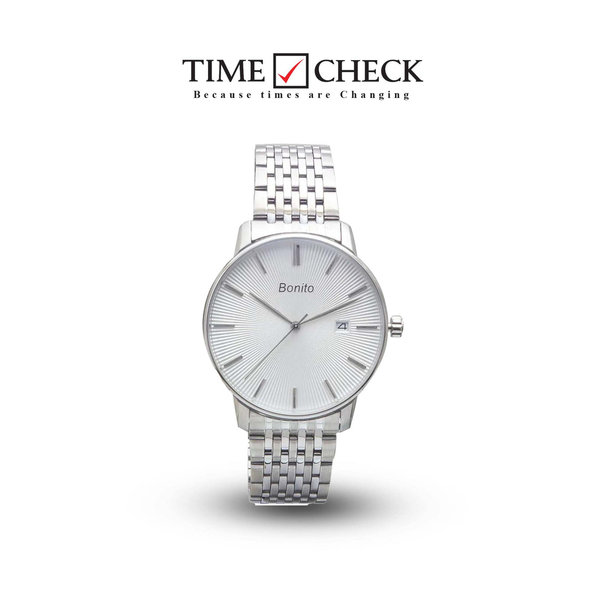 K-5150 Bonito White Dial Silver Stainless Steel Chain Analog Quartz Men's Watch. - Timecheck