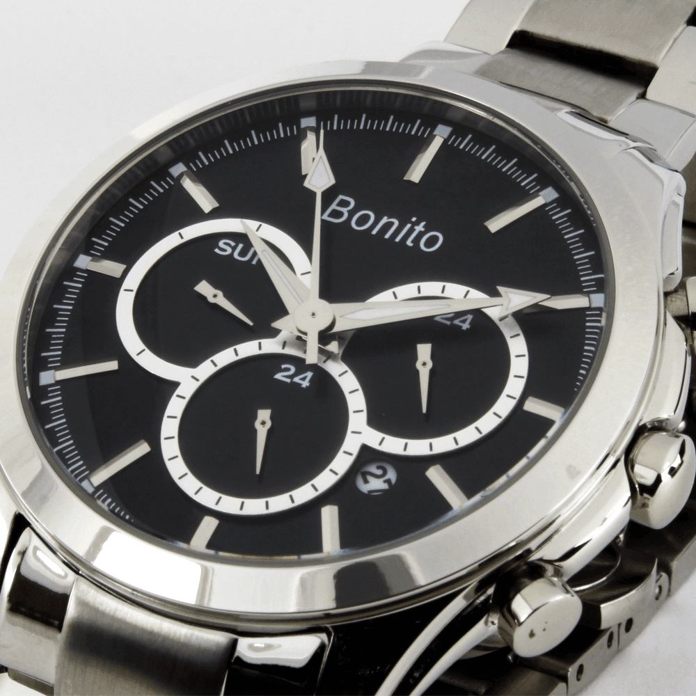 K-7007 BONITO Black Dial Stainless Steel Chain Silver Analog Quartz Men's Watch. - Timecheck