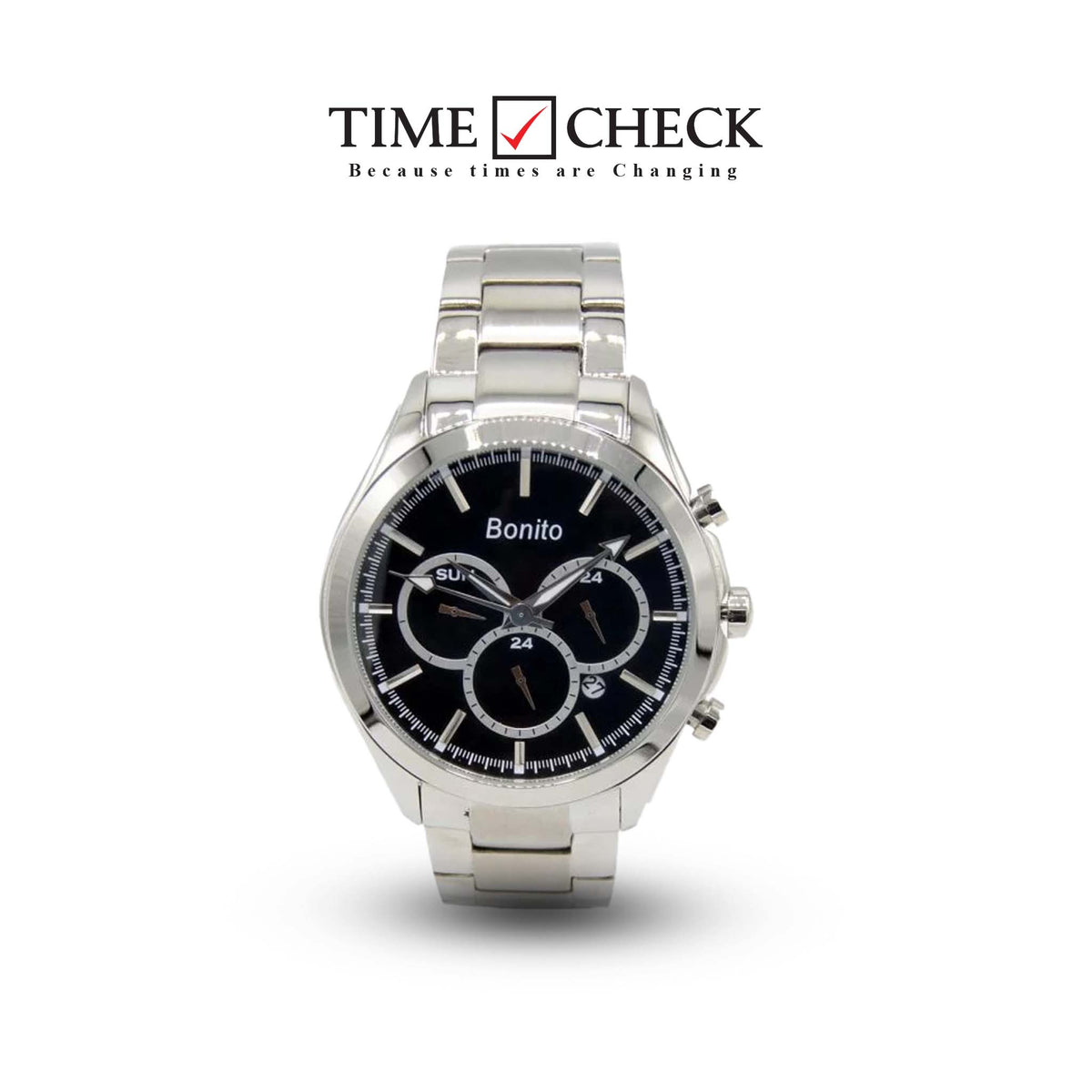 K-7007 BONITO Black Dial Stainless Steel Chain Silver Analog Quartz Men's Watch. - Timecheck