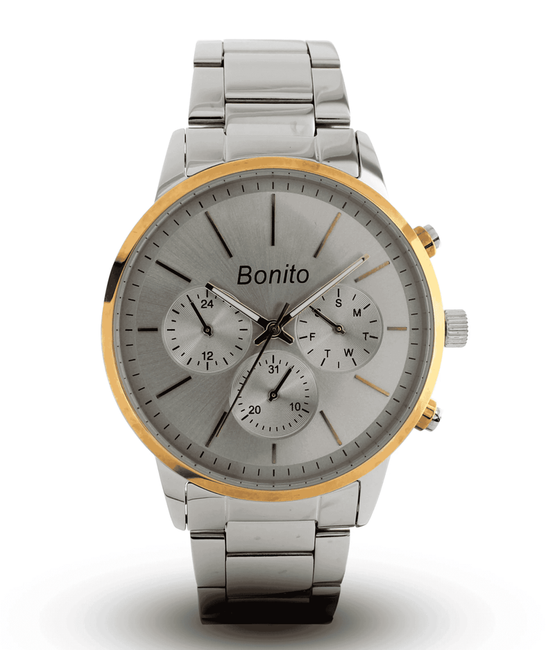 K-7008 BONITO Silver-G Dial Stainless Steel Chain Silver Analog Quartz Men's Watch. - Timecheck