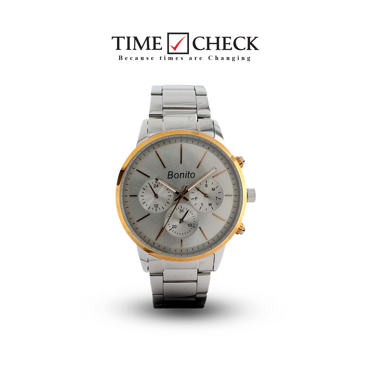 K-7008 BONITO Silver-G Dial Stainless Steel Chain Silver Analog Quartz Men's Watch. - Timecheck