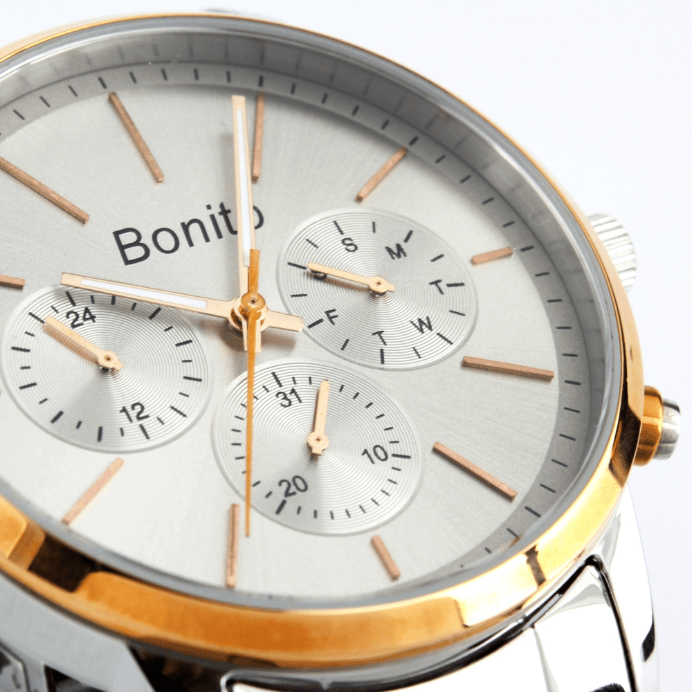 K-7008 BONITO Silver-G Dial Stainless Steel Chain Silver Analog Quartz Men's Watch. - Timecheck