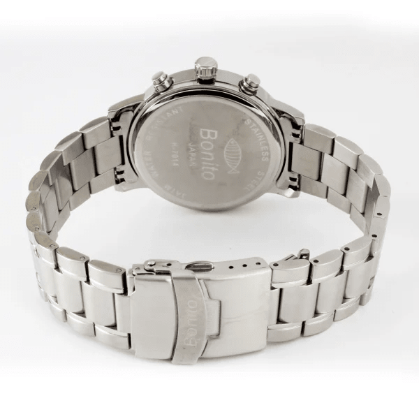 K-7013 Bonito Black Dial Silver Stainless Steel Chain Analog Quartz Men's Watch. - Timecheck