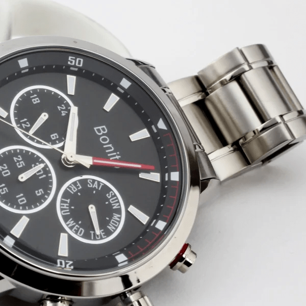 K-7013 Bonito Black Dial Silver Stainless Steel Chain Analog Quartz Men's Watch. - Timecheck