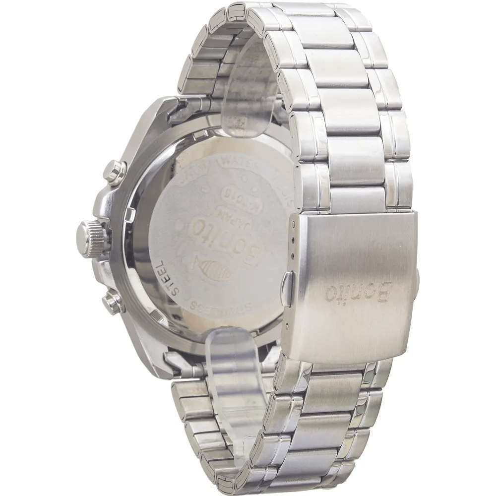 K-7015 Bonito Black Dial Silver Stainless Steel Band Multi-Function Men's Watch. - Timecheck