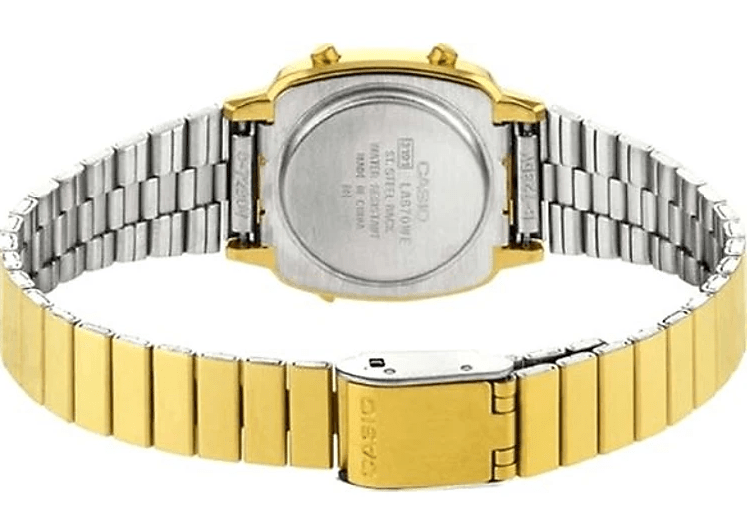 LA-670WGA-9DF Casio Vintage Gold Dial Gold Stainless Steel Chain Digital Women's Watch. - Timecheck
