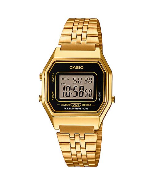 LA-680WGA-1DF Casio Vintage Gold Metal Band Illuminator Digital Unisex Watch. - Timecheck