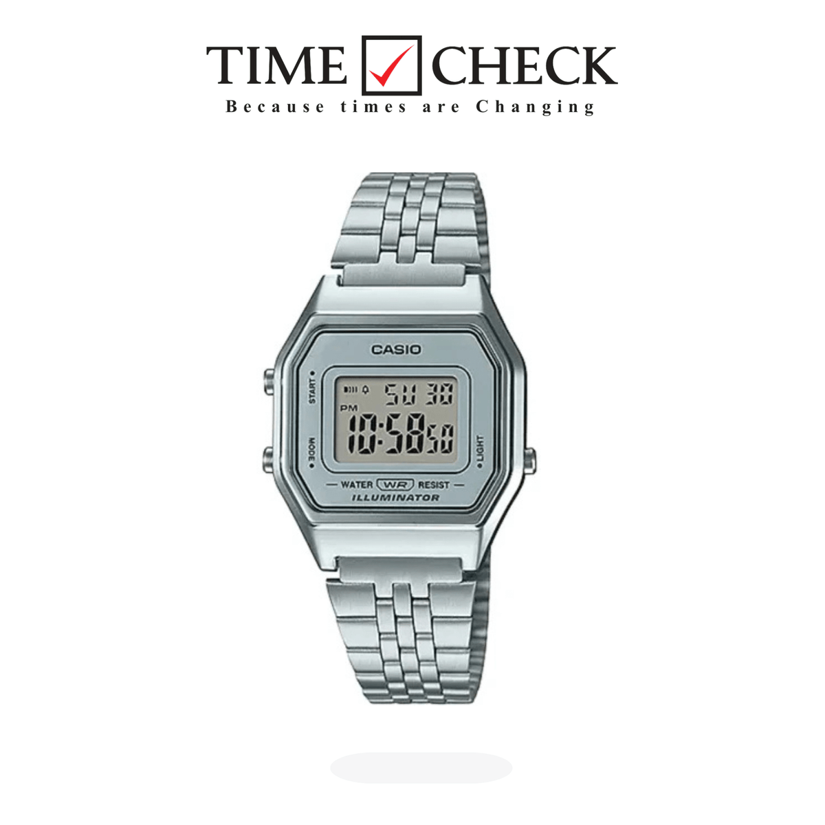 LA680WA-7DF Casio Vintage Stainless Steel Silver Tone Digital Quartz Women's Watch. - Timecheck