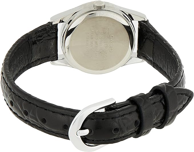 LTP-1094E-7ARDF Casio White Dial Black Leather Strap Analog Quartz Women's Watch. - Timecheck