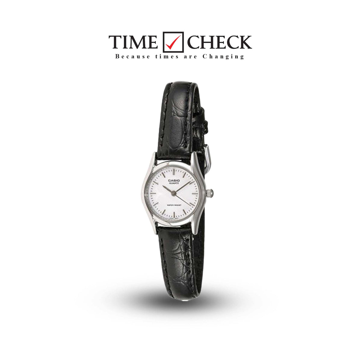 LTP-1094E-7ARDF Casio White Dial Black Leather Strap Analog Quartz Women's Watch. - Timecheck