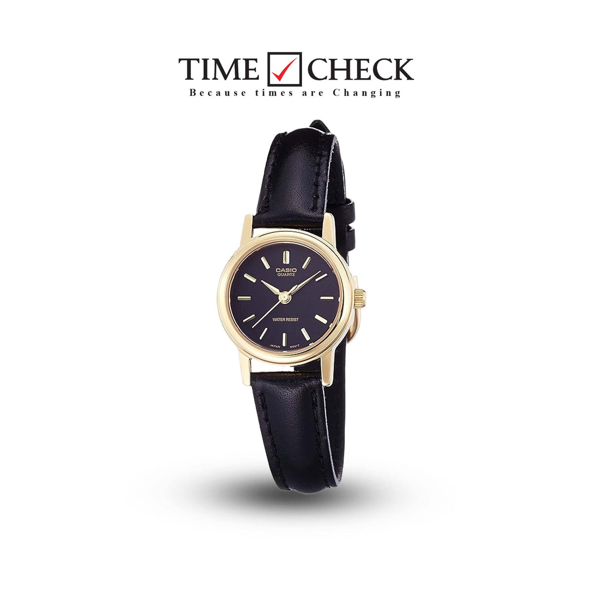 LTP-1095Q-1A Casio Black Dial Black Leather Analog Quartz Women's Watch. - Timecheck