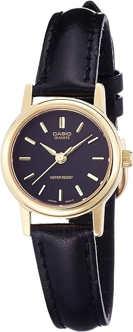 LTP-1095Q-1A Casio Black Dial Black Leather Analog Quartz Women's Watch. - Timecheck