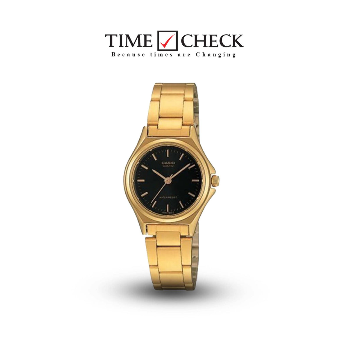 LTP-1130N-1ARDF Casio Gold Chain Black Dial Quartz Women's Watch. - Timecheck