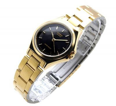 LTP-1130N-1ARDF Casio Gold Chain Black Dial Quartz Women's Watch. - Timecheck