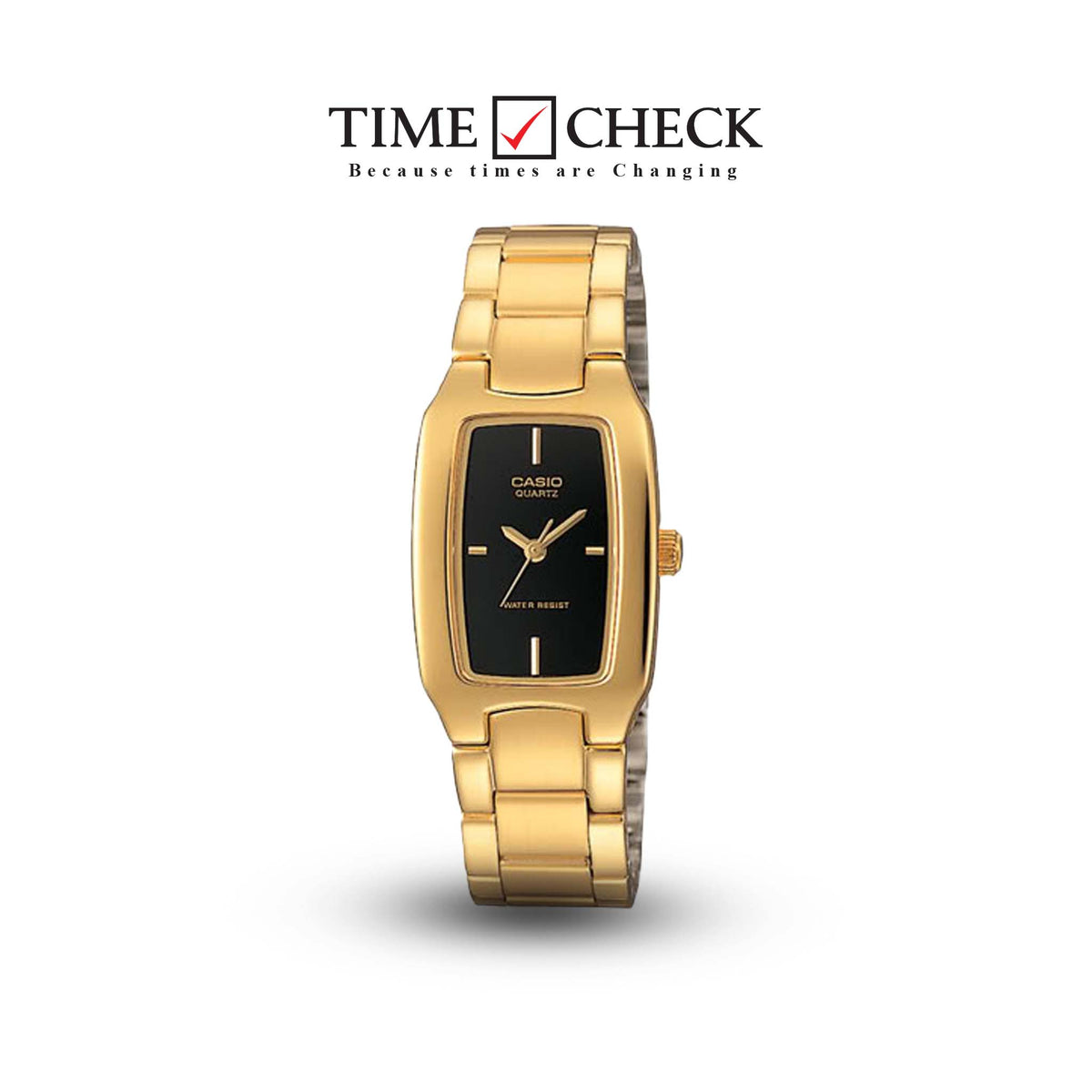 LTP-1165N-1CRDF Casio Black Dial Stainless Steel Golden Chain Analog Women's Watch. - Timecheck