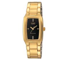 LTP-1165N-1CRDF Casio Black Dial Stainless Steel Golden Chain Analog Women's Watch. - Timecheck