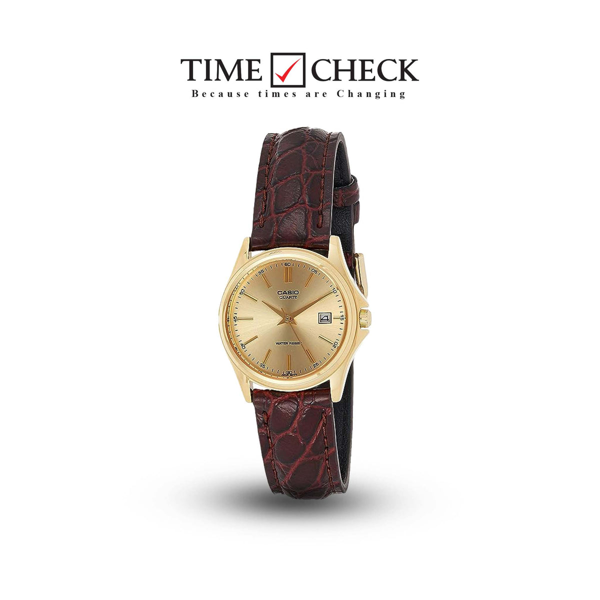 LTP-1183Q-9ADF Casio Brown Leather Quartz Watch with Gold Dial womens Watch. - Timecheck