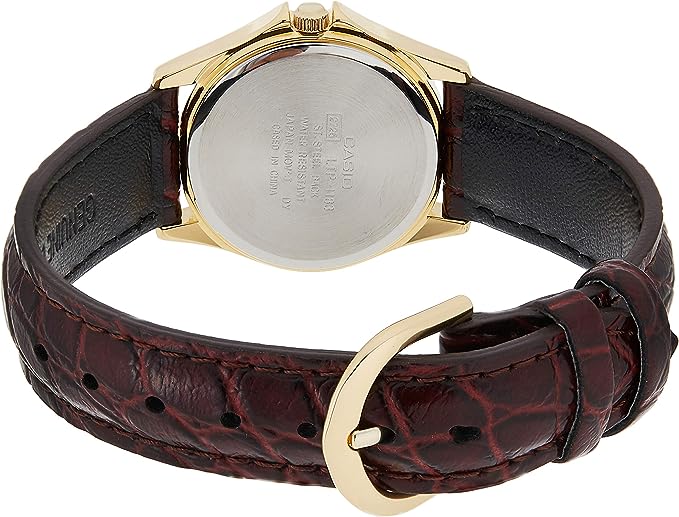 LTP-1183Q-9ADF Casio Brown Leather Quartz Watch with Gold Dial women Watch. - Timecheck