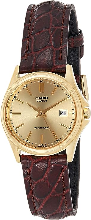 LTP-1183Q-9ADF Casio Brown Leather Quartz Watch with Gold Dial women Watch. - Timecheck