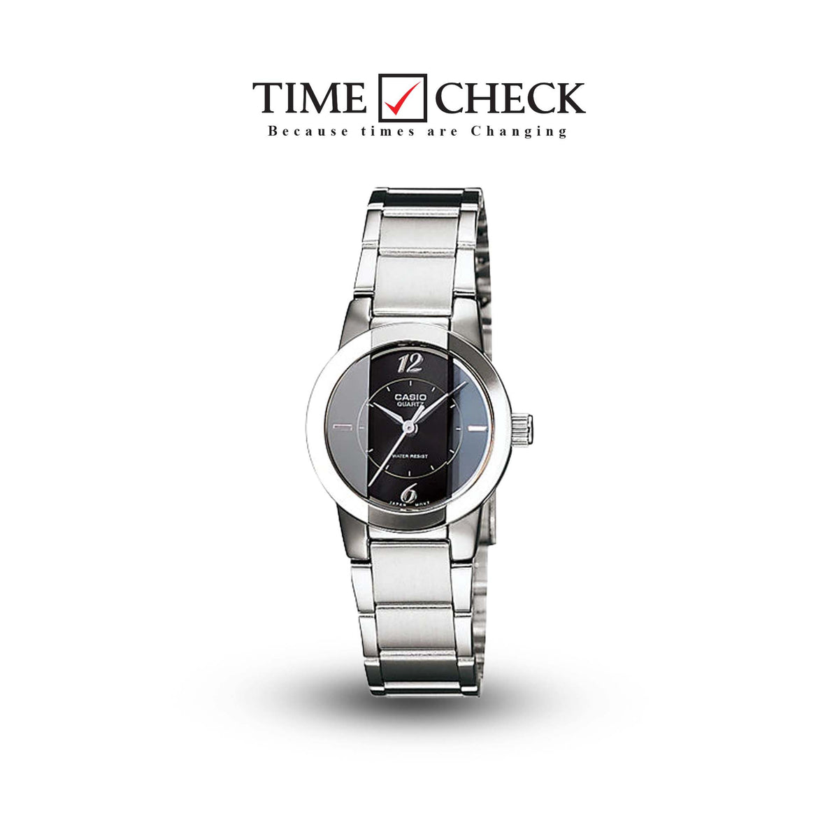 LTP-1230D-1CDF Casio Black Dial Stainless Steel Quartz Women's Watch. - Timecheck