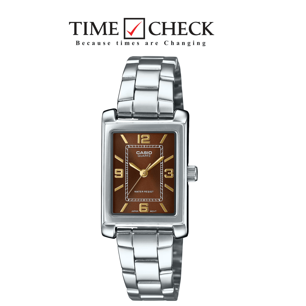 LTP-1234DD-5ADF Casio Brown Dial Silver Stainless Steel Analog Quartz Women's Watch - Timecheck