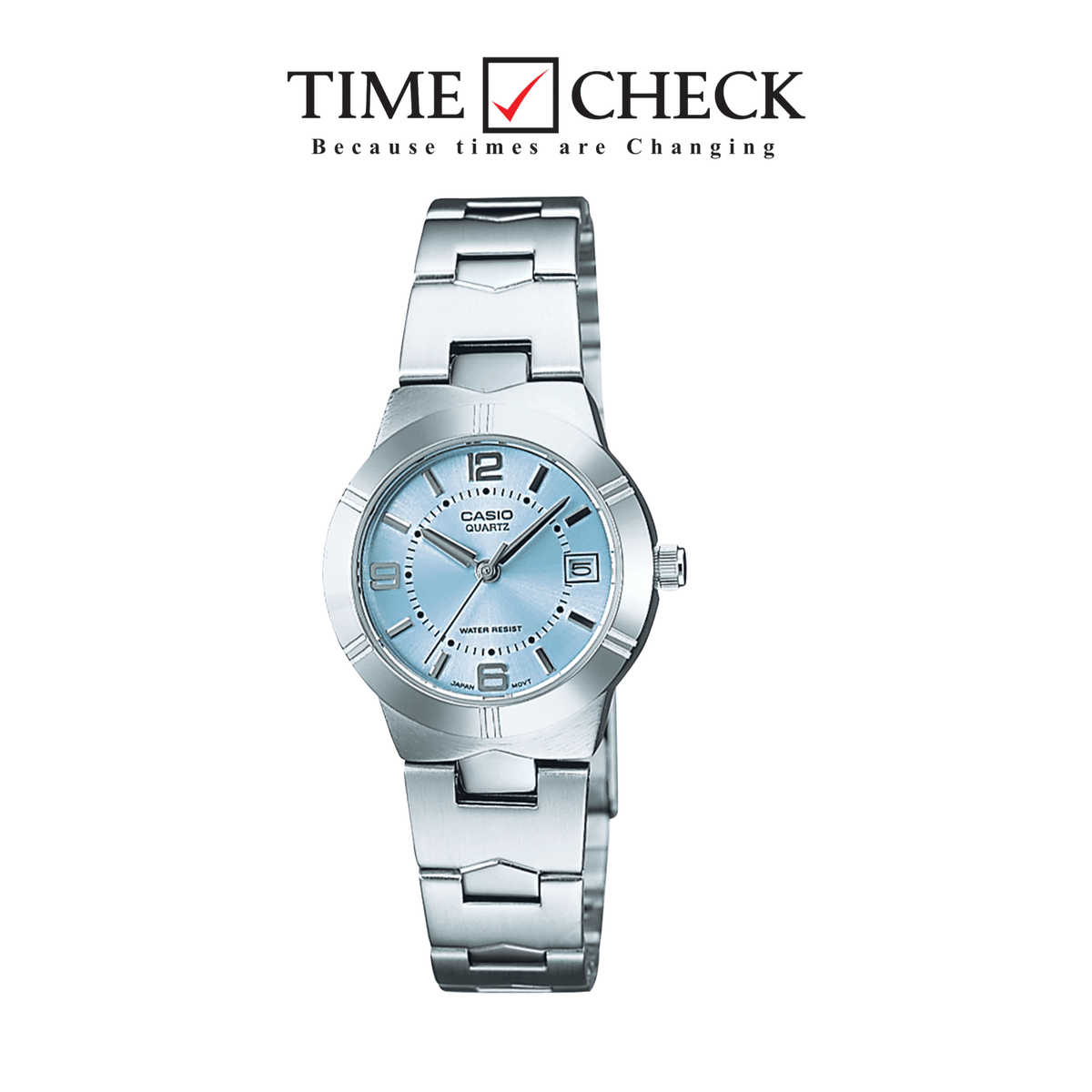 LTP-1241D-2ADF Casio Cyan Dial Silver Stainless Steel Chain Analog Quartz Women's Watch - Timecheck
