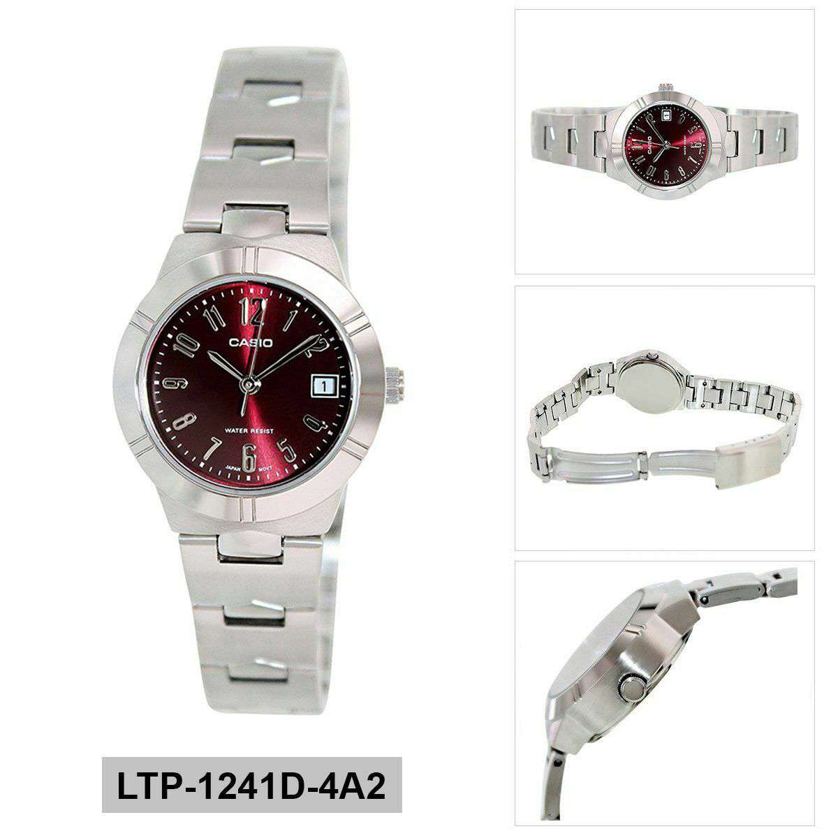 LTP-1241D-4A2DF Casio Red Dial Stainless Steel Chain Analog Quartz Women's Watch. - Timecheck